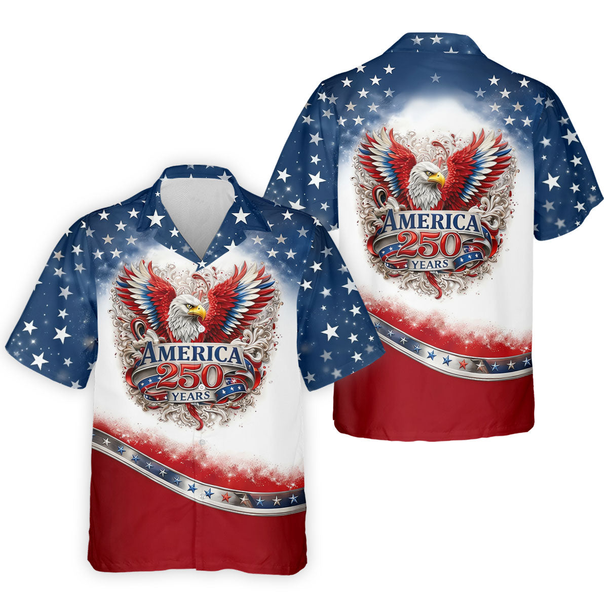 Bald Eagle Red White Blue Patriotic Stars 4th Of July Golf Shirt, 250 Years Golf Shirts For Men