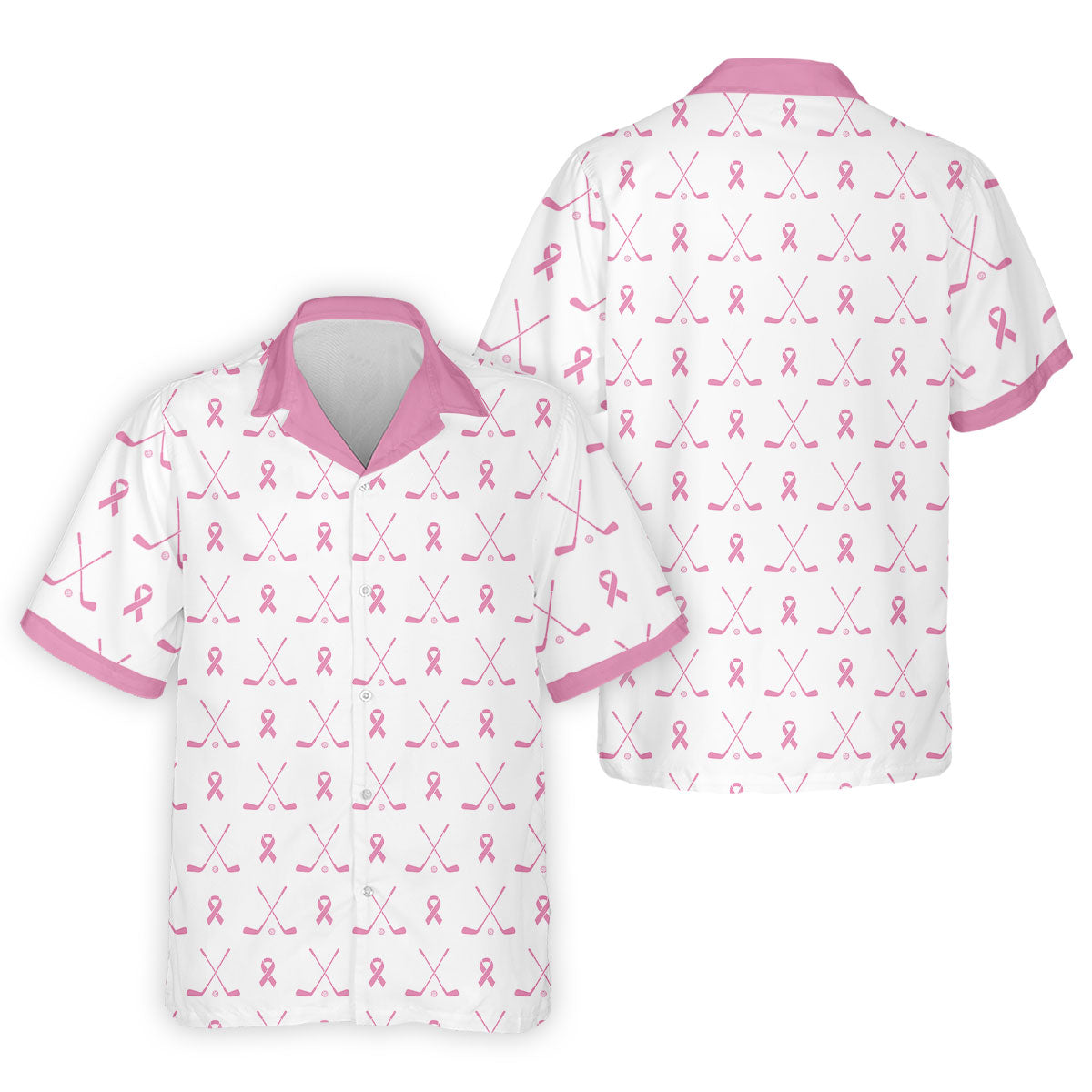 Pink Ribbon Golf Clubs Breast Cancer Polo Shirt, Golf Shirts For Men, Mens Golf Apparel
