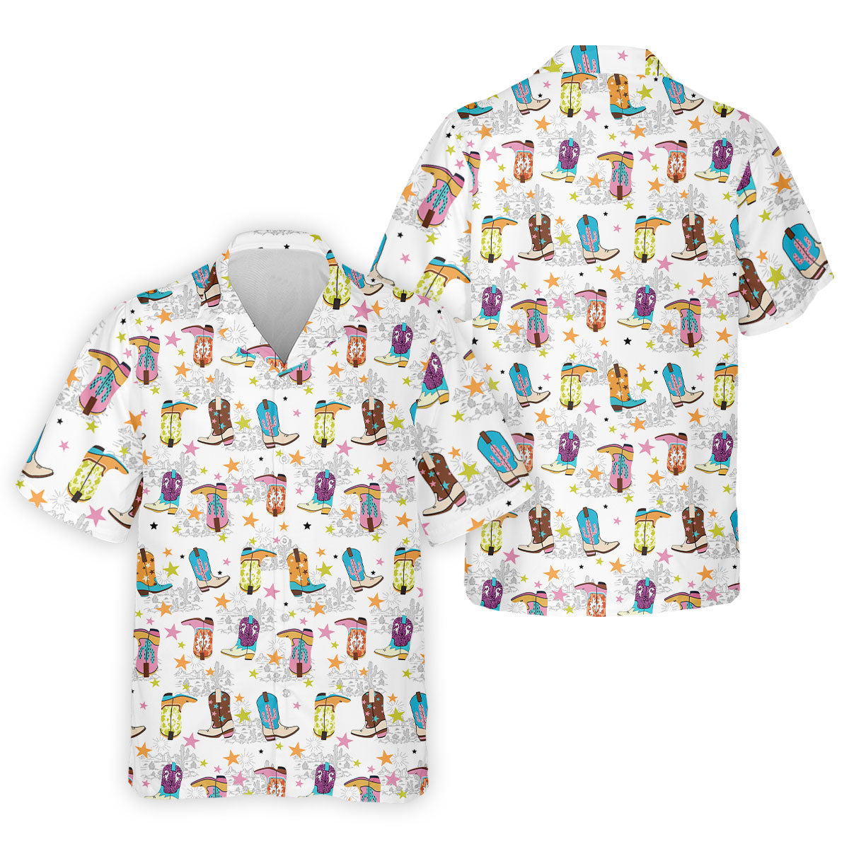 Colorful Western Cowboy Boots Pattern Hawaiian Golf Shirt, Golf Apparel For Men, Mens Golf Polo