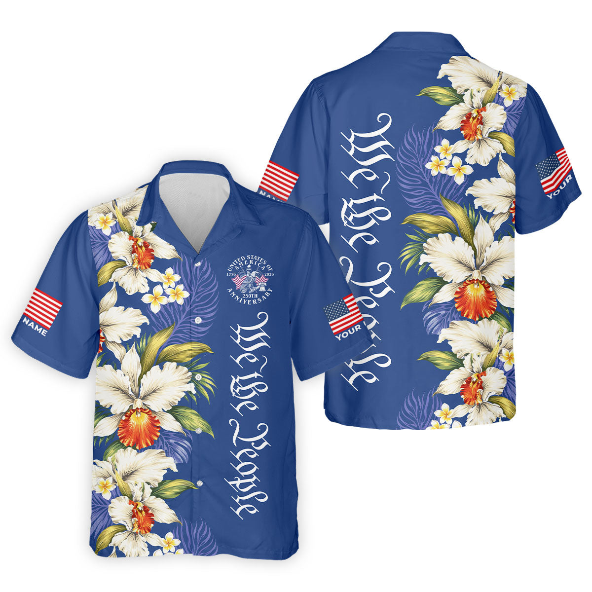 We The People Floral Pattern US Flag Golf Shirt, 250 Years 4th Of July Golf Shirts For Men