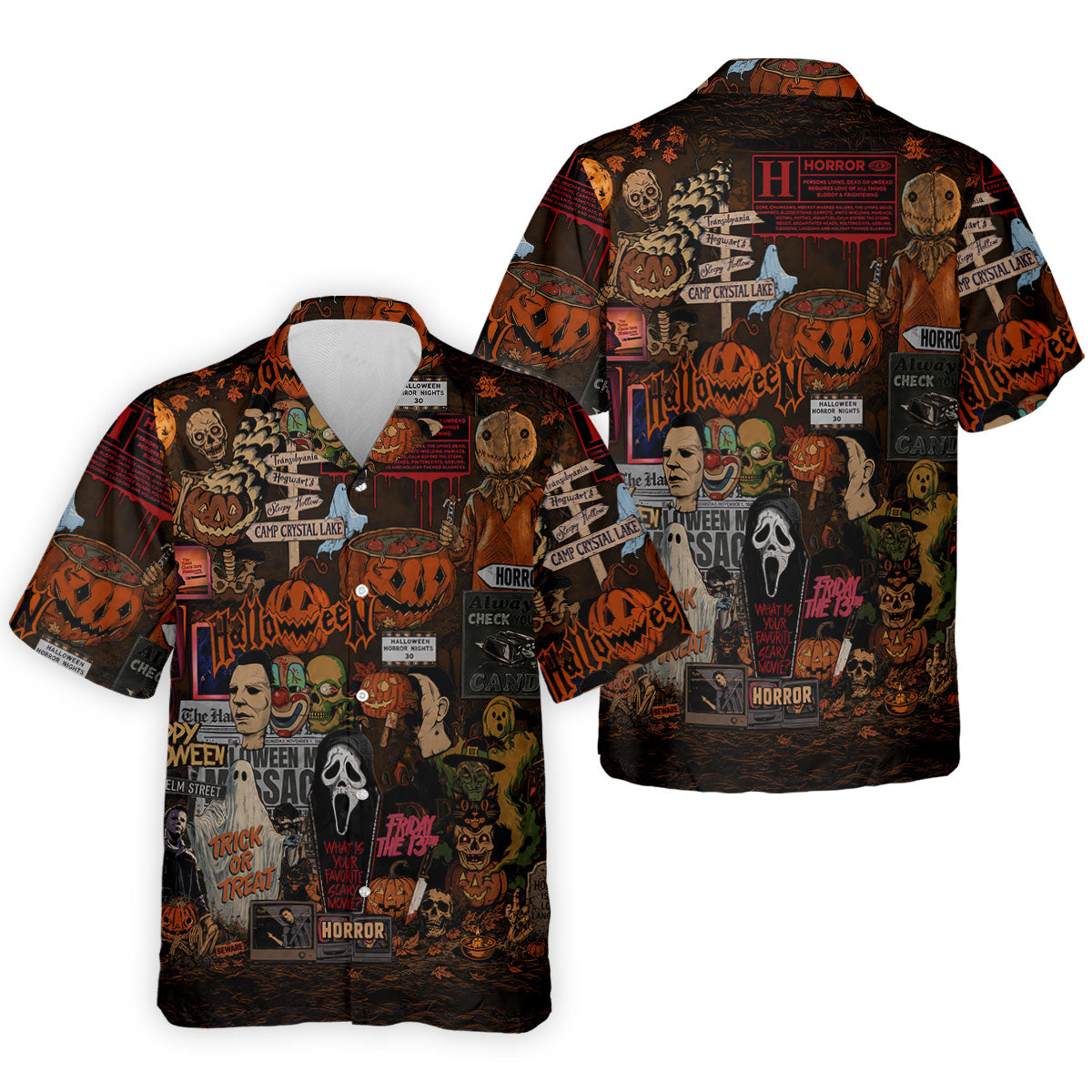 Horror Character Halloween Collage Golf Polo Shirt, Mens Golf Apparel, Polo Shirts For Men