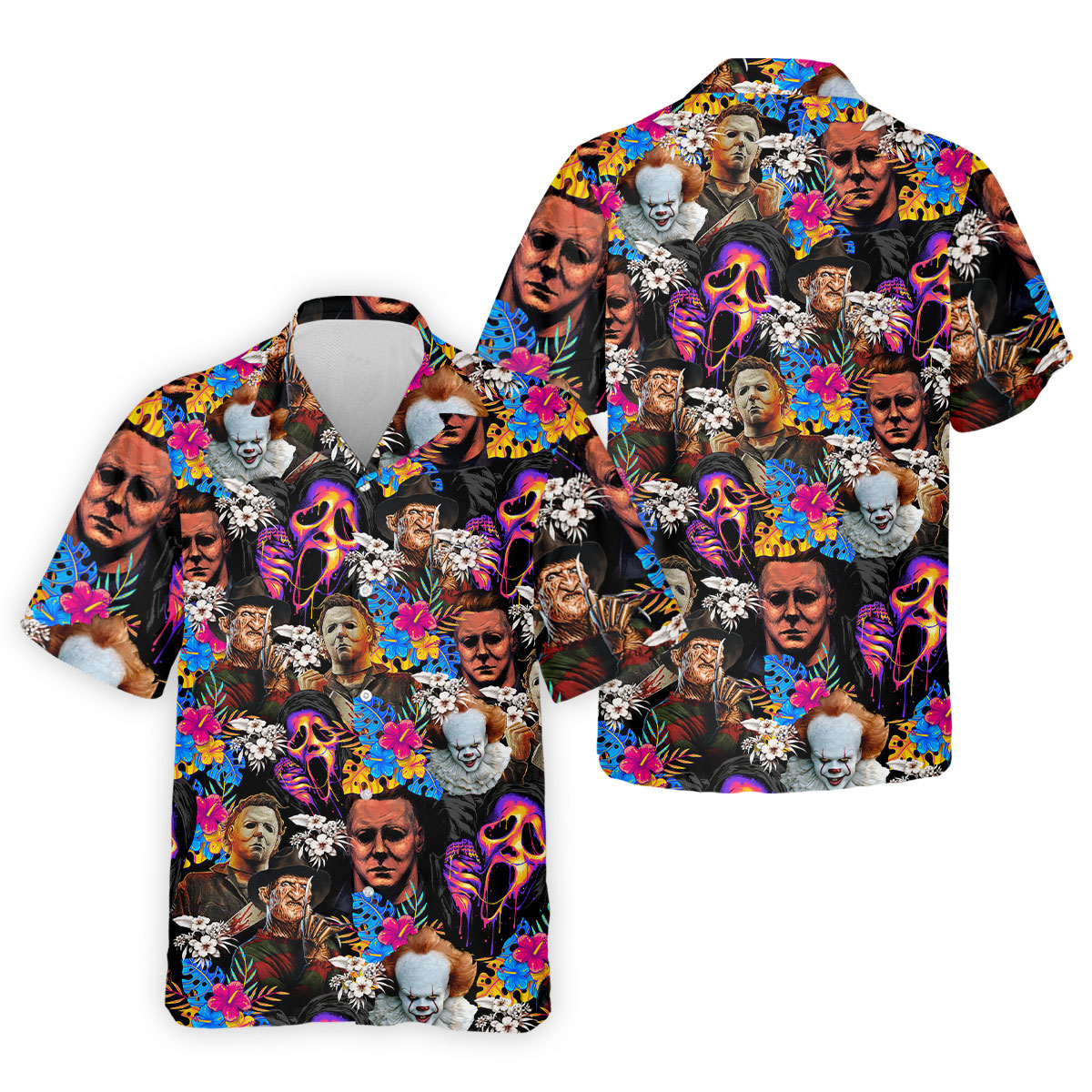Tropical Horror Character Hawaiian Golf Shirt, Men's Golf Shirt, Halloween Golf Polo