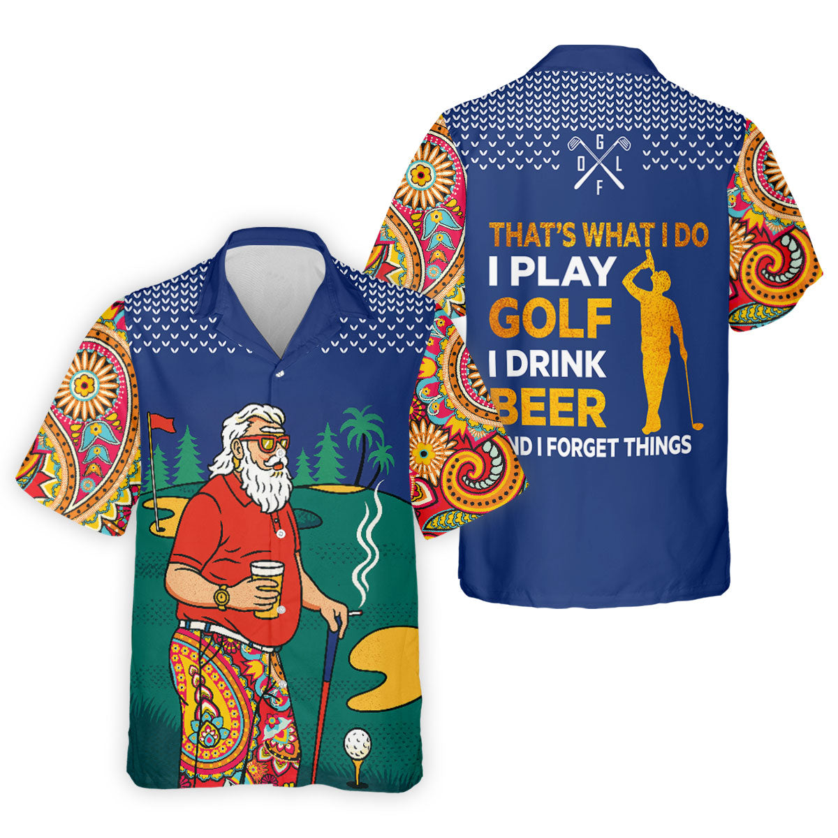 Vintage Bearded Golfer With Paisley Pants Golf Polo Shirt, Hawaiian Golf Shirt, Mens Golf Polo