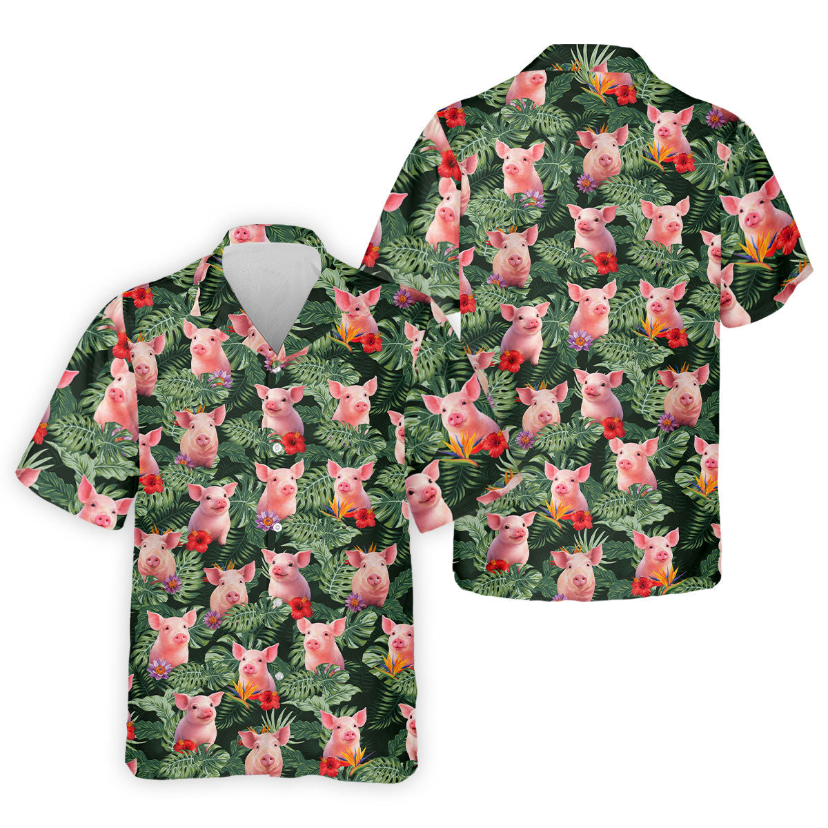 Cute Pig Tropical Monstera Hawaiian Golf Polo Shirt, Hawaiian Golf Shirt, Golf Shirts For Men