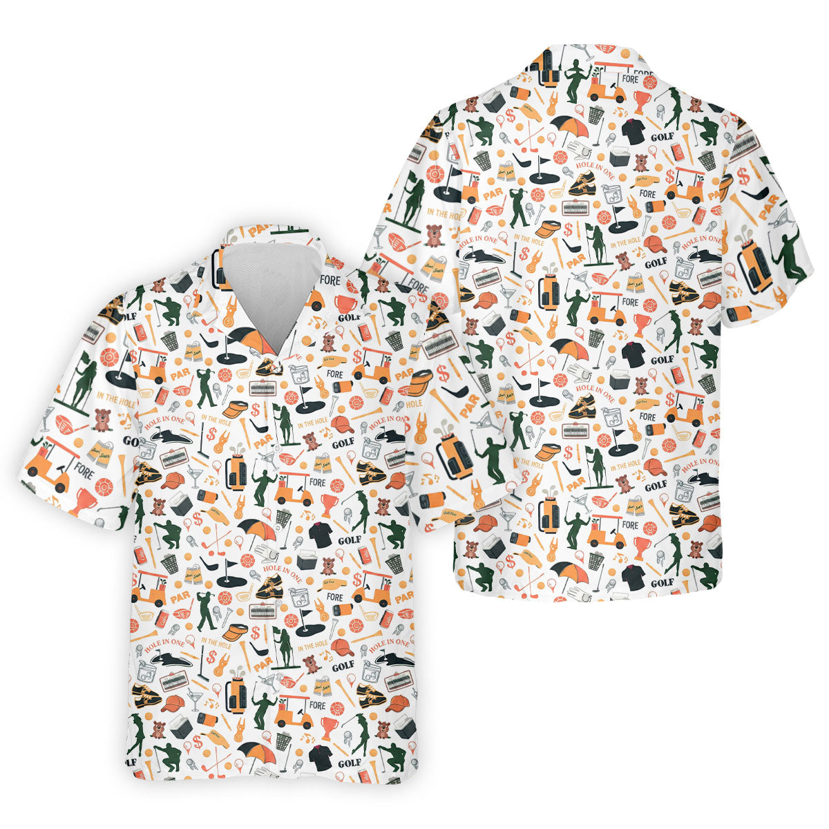 Golf Equipment Cart Ball Pattern Polo Shirt, Mens Golf Polo, Printed Golf Shirts