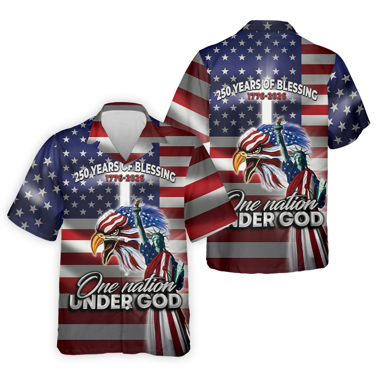 One Nation Under God 250 Years Of Blessing US Flag Golf Shirt, 4th Of July Golf Shirts For Men