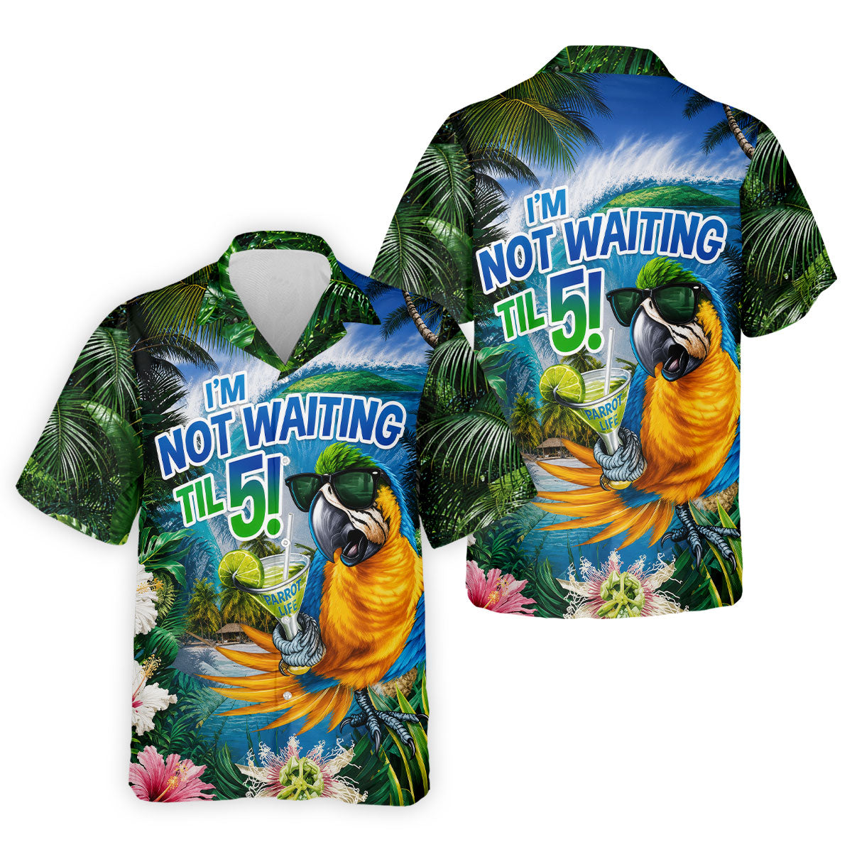 Parrot Life Not Waiting Til 5 Tropical Golf Shirt, Hawaiian Golf Shirt, Mens Golf Shirts, Golf Apparel For Men