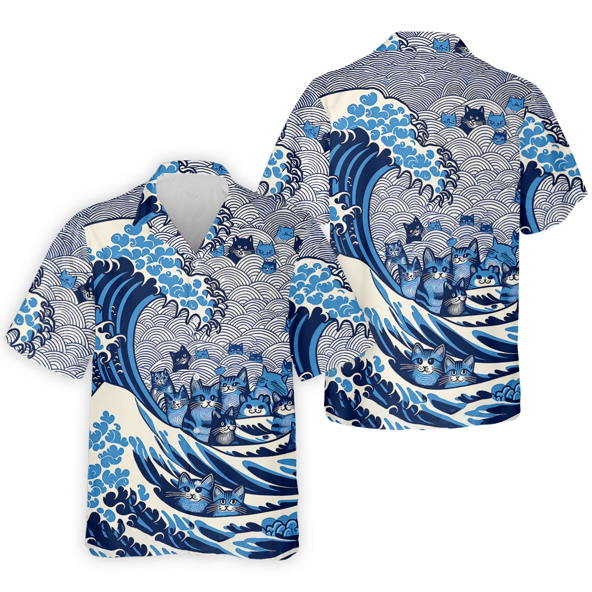 Japanese Wave Cat Hawaiian Golf Shirt, Golf Shirts For Men, Mens Golf Apparel