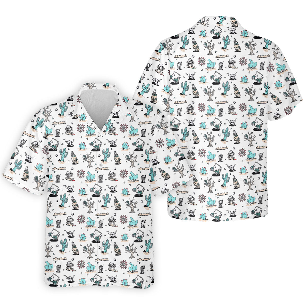 White Desert Golf Pattern Golf Polo Shirt, Golf Polo Shirts For Men, Hawaiian Golf Shirt