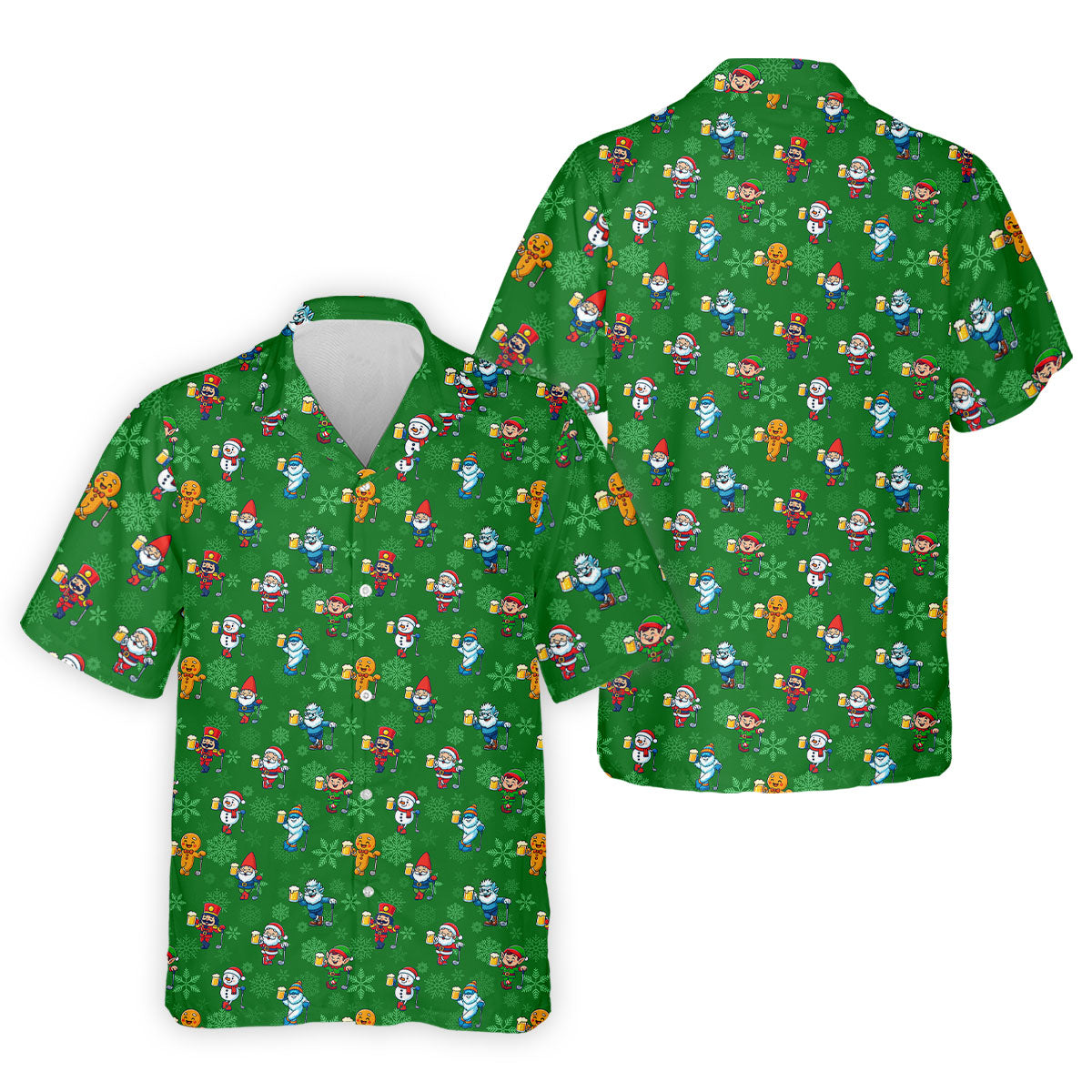 Christmas Characters Golf And Beer Green Men's Funny Golf Shirts, Christmas Golf Shirt, Polo Shirts For Men
