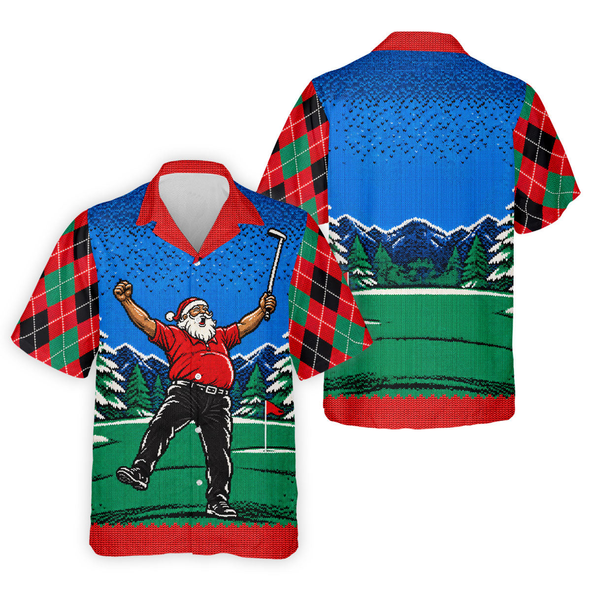 Cheering Santa Golf Scene Christmas Golf Shirt, Mens Golf Polo, Golf Shirts For Men