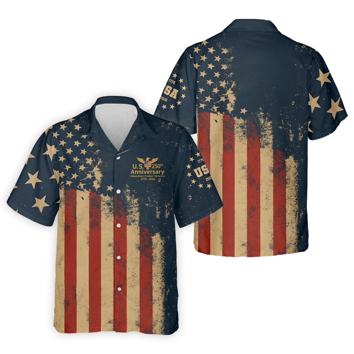US 250th Anniversary Independence Freedom Democracy Men's Golf Polo Shirts, 4th Of July Patriotic Golf Shirt