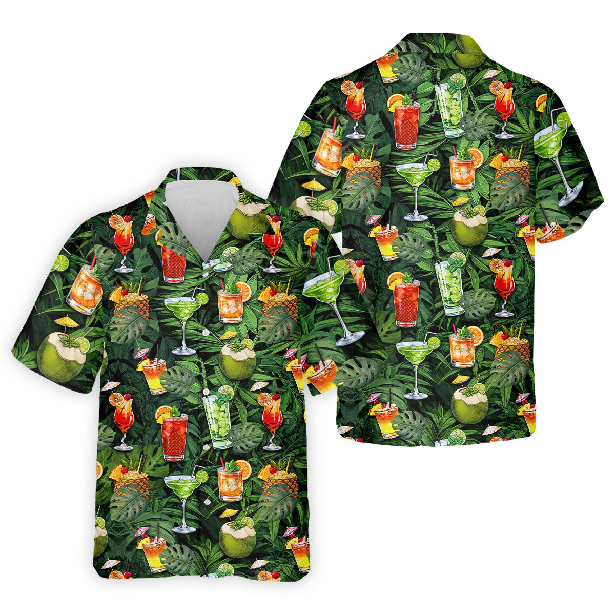 Tropical Cocktail Coconut And Palm Leaf Golf Polo, Hawaiian Golf Shirt, Mens Golf Apparel