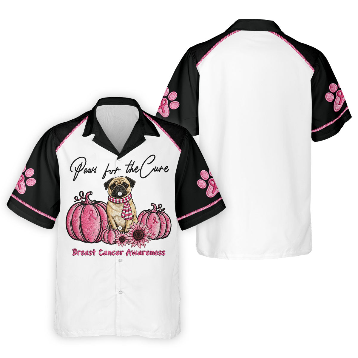 Paws For The Cure Pug Breast Cancer Polo Shirt, Men's Golf Shirt, Mens Golf Apparel