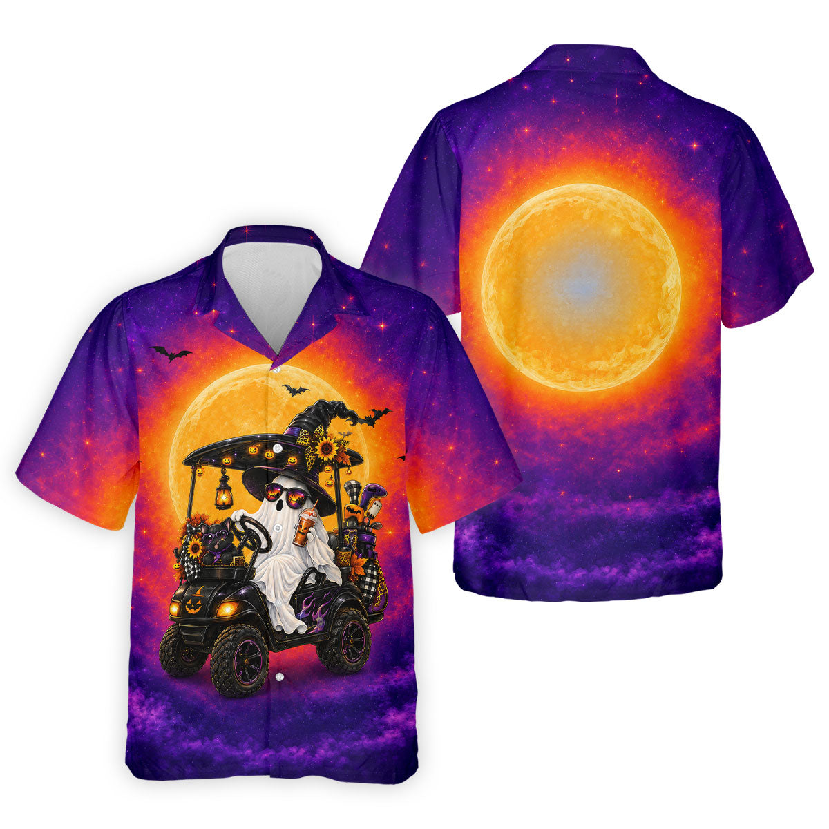 Funny Halloween Ghost Golf Cart Polo Shirt, Polo Shirts For Men, Mens Golf Shirts