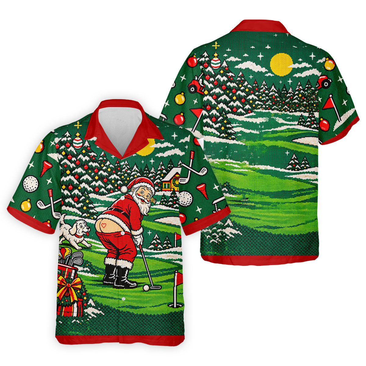 Funny Santa Mooning Dog Christmas Golf Shirt, Mens Golf Polo, Golf Shirts For Men