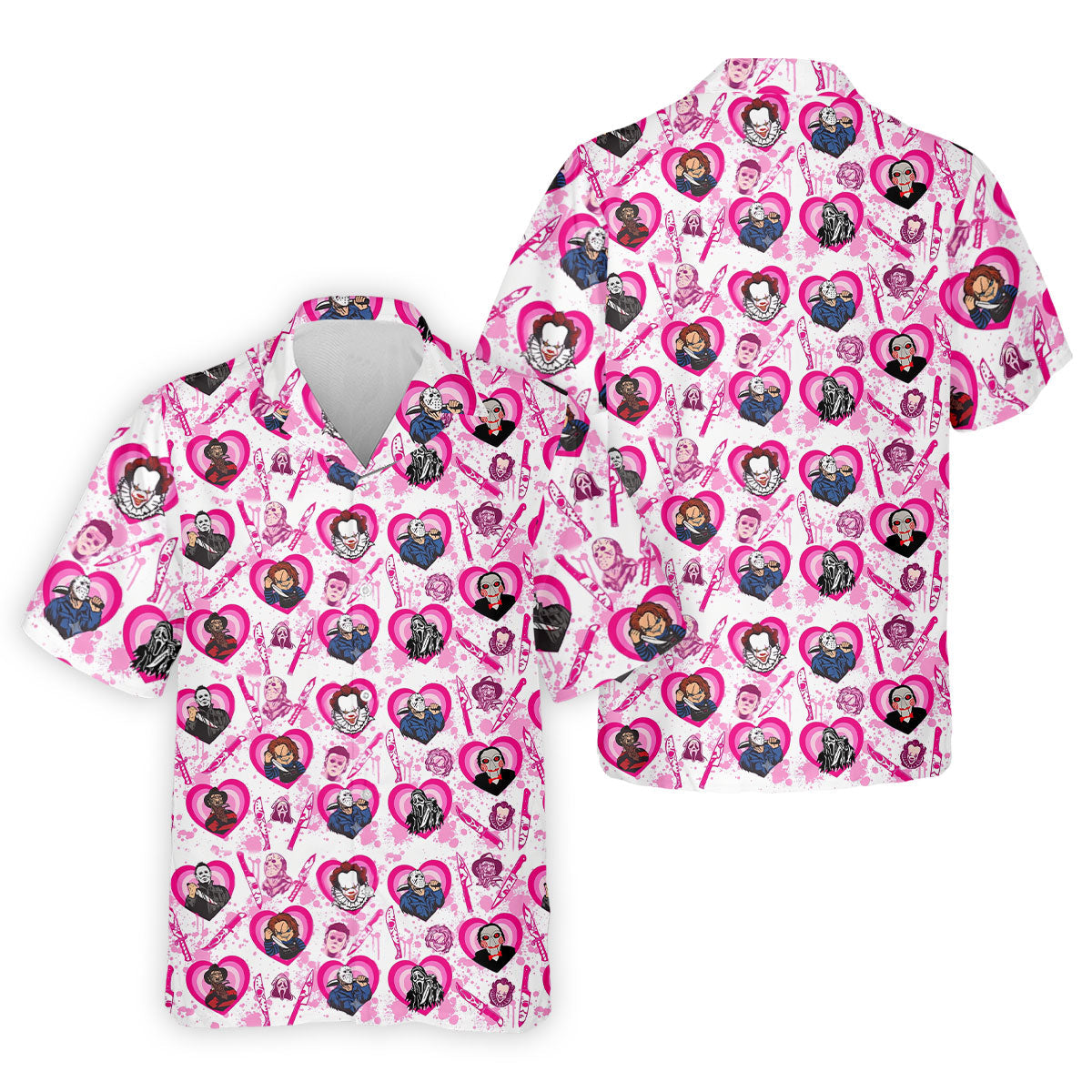Pink Horror Character Pattern Golf Polo Shirt for Men Halloween Golf Apparel Printed Golf Shirts