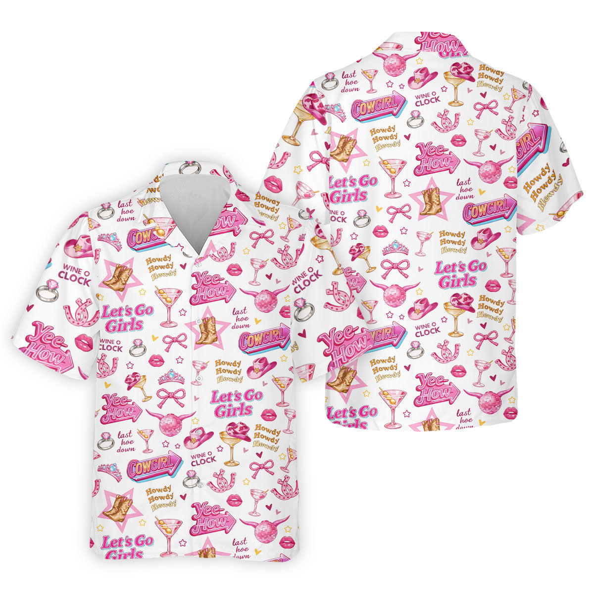 Pink Cowgirl Western Party Icons Golf Polo Shirt, Golf Shirts For Men, Mens Golf Apparel