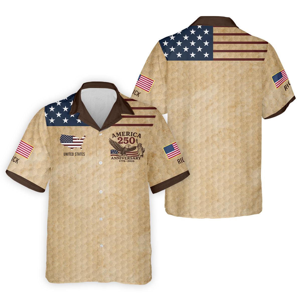America 250 US Flag Pattern Retro Golf Shirt, Patriotic 4th Of July Golf Shirts For Men