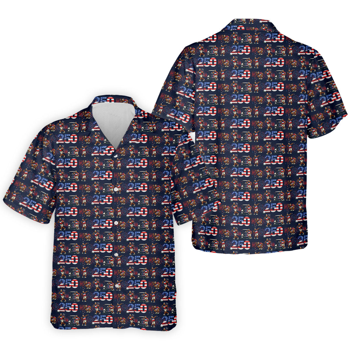 Funny Bigfoot Golf Pose Patriotic 4th Of July Black Golf Shirt, 250 Years Golf Shirts For Men
