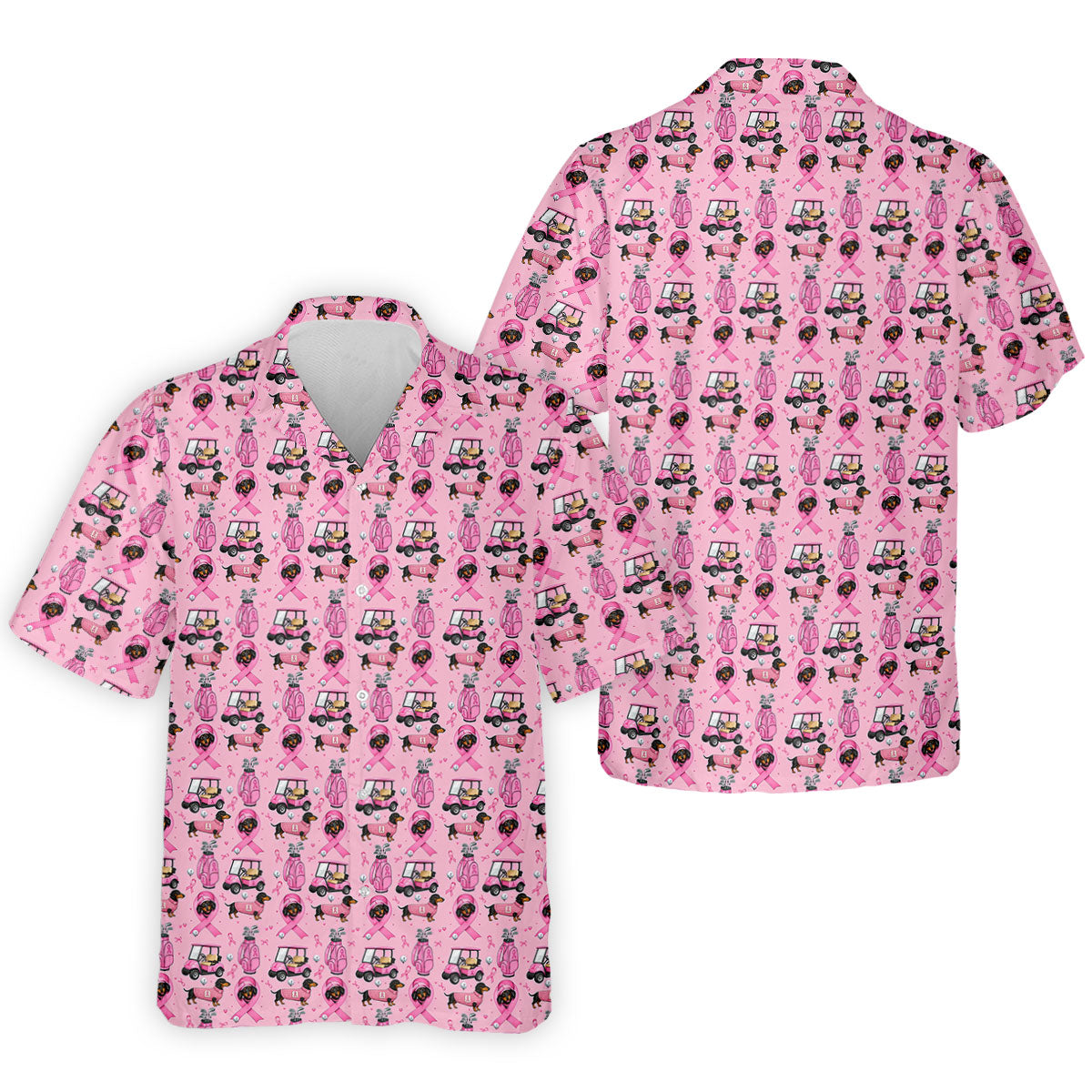 Cute Dog Golf Cart Breast Cancer Ribbon Polo Shirt, Men's Golf Shirt, Mens Golf Apparel
