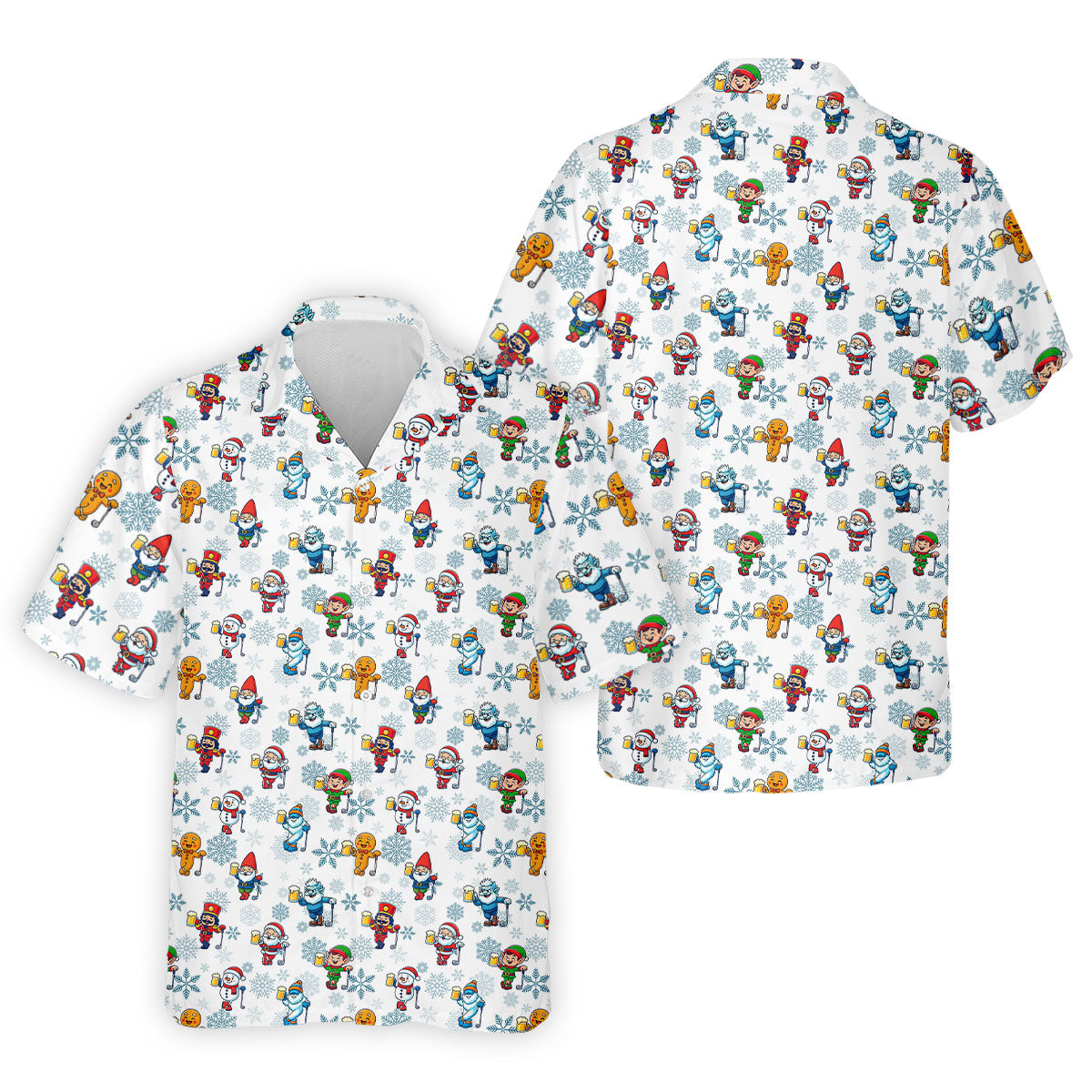 Christmas Characters Golf And Beer White Men's Funny Golf Shirts, Christmas Golf Shirt, Polo Shirts For Men