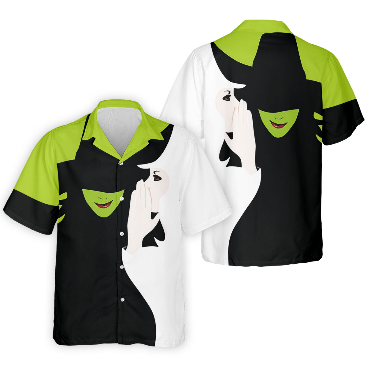 Green & White Witch Faces Halloween Golf Polo Shirt, Golf Apparel, Mens Golf Shirt