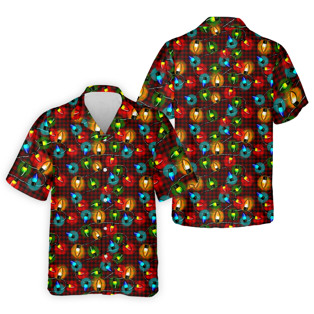 Colorful Christmas Light Plaid Men's Golf Polo Shirts, Christmas Golf Shirt, Polo Shirts For Men