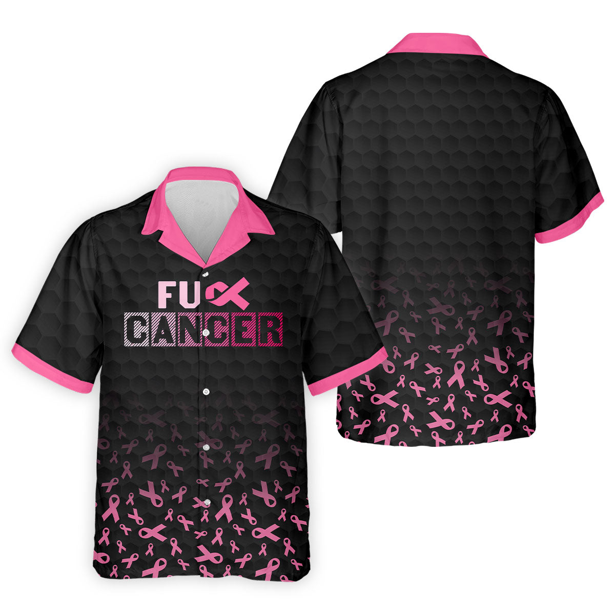 Fuck Cancer Black Pink Ribbon Breast Cancer Polo Shirt, Men's Golf Shirt, Mens Golf Polo