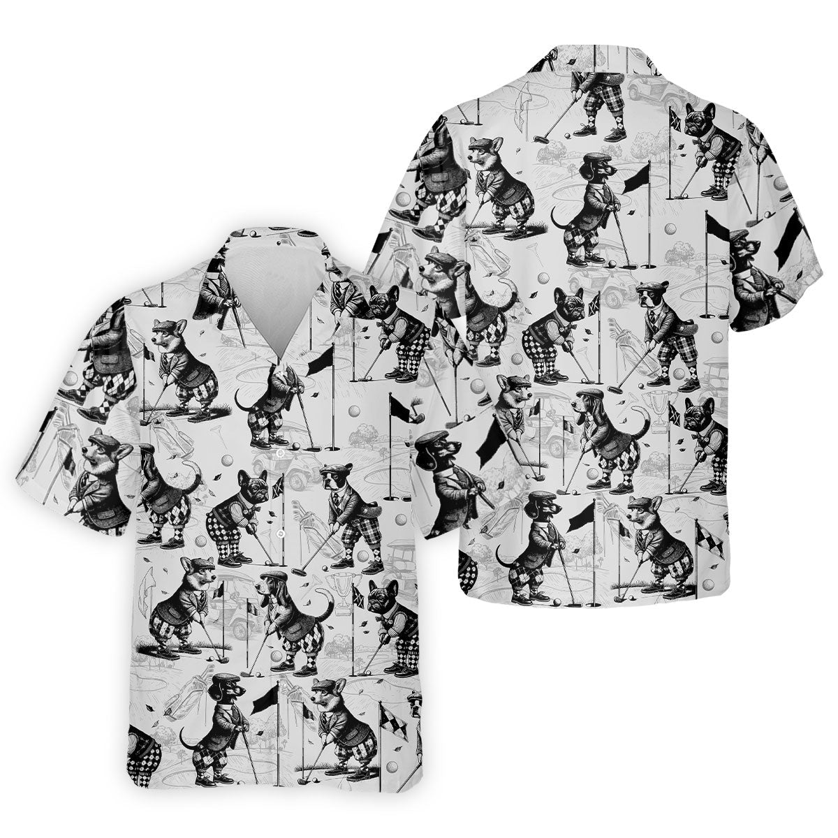 Vintage Golfing Dogs Pattern Golf Polo Shirt, Mens Golf Shirts, Golf Apparel For Men