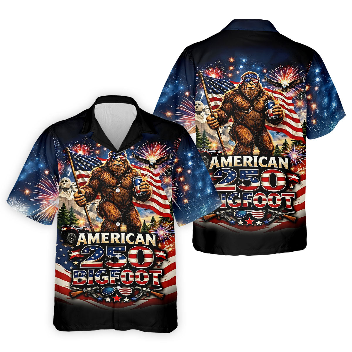 American 250 US Flag Pattern Bigfoot Golf Shirt, Patriotic 4th Of July Golf Shirts For Men