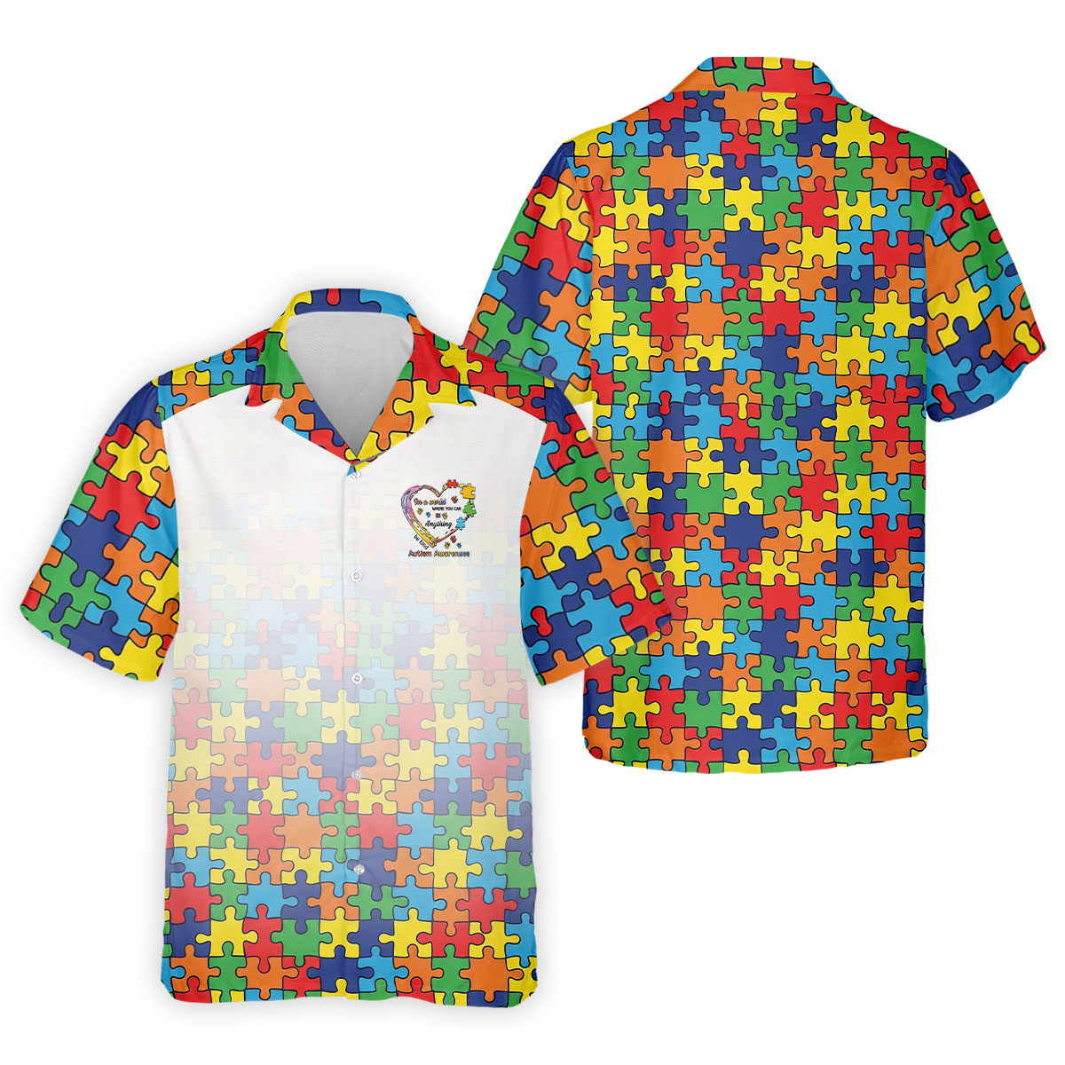 In A World Where You Can Be Anything Be Kind Autism Awareness Puzzle Pattern White Fade Golf Shirts For Men