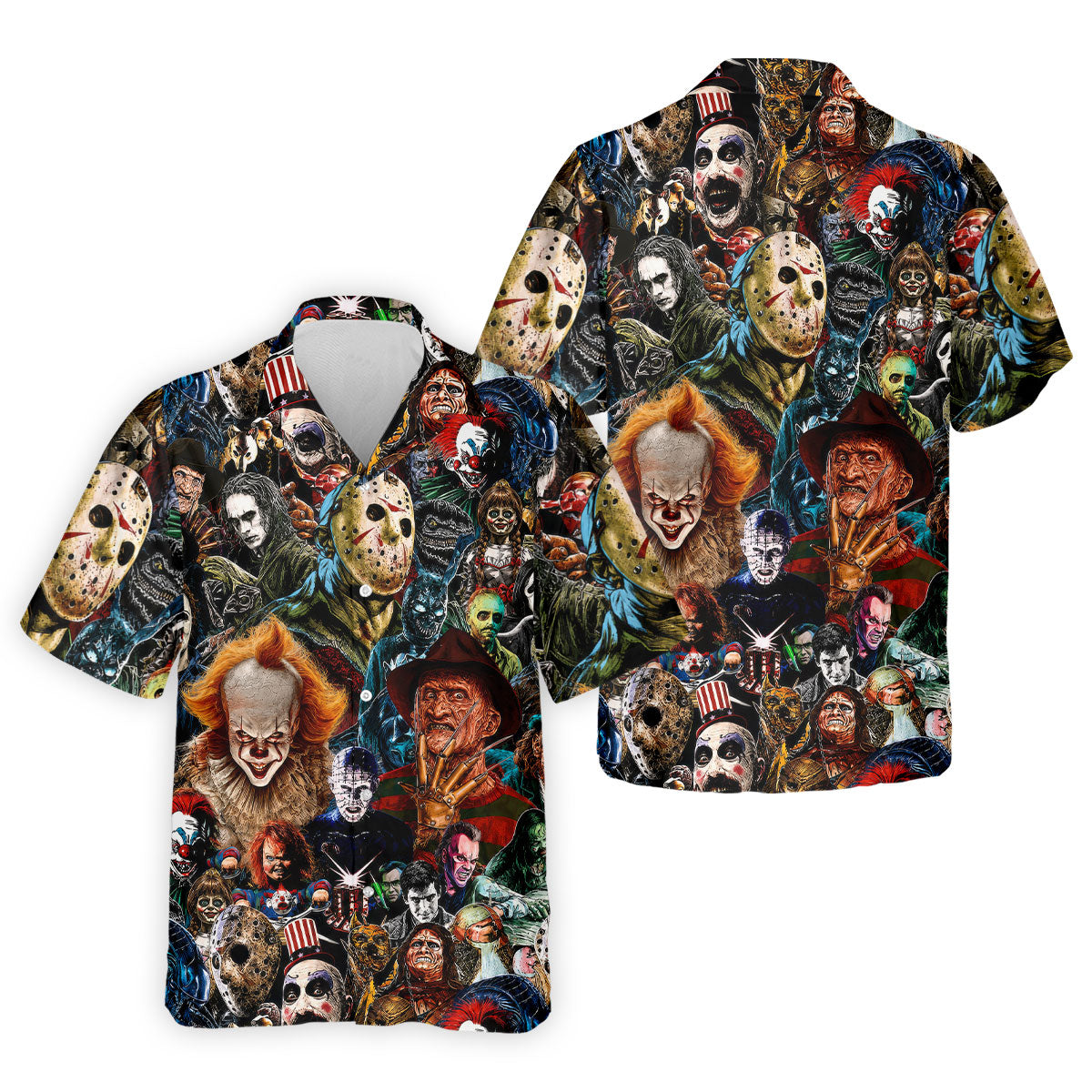 Iconic Horror Character Legends Collage Golf Polo Shirt, Mens Golf Shirts, Printed Golf Shirts
