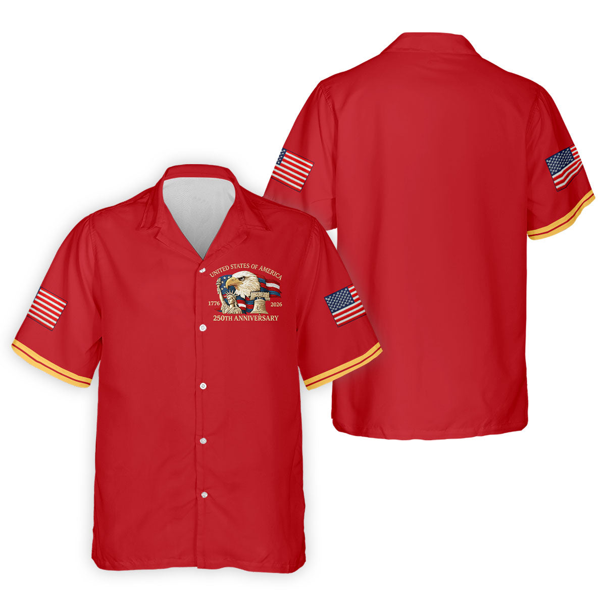Bald Eagle American Flag 250 Years Red Golf Shirt, Patriotic 4th Of July Golf Shirts For Men