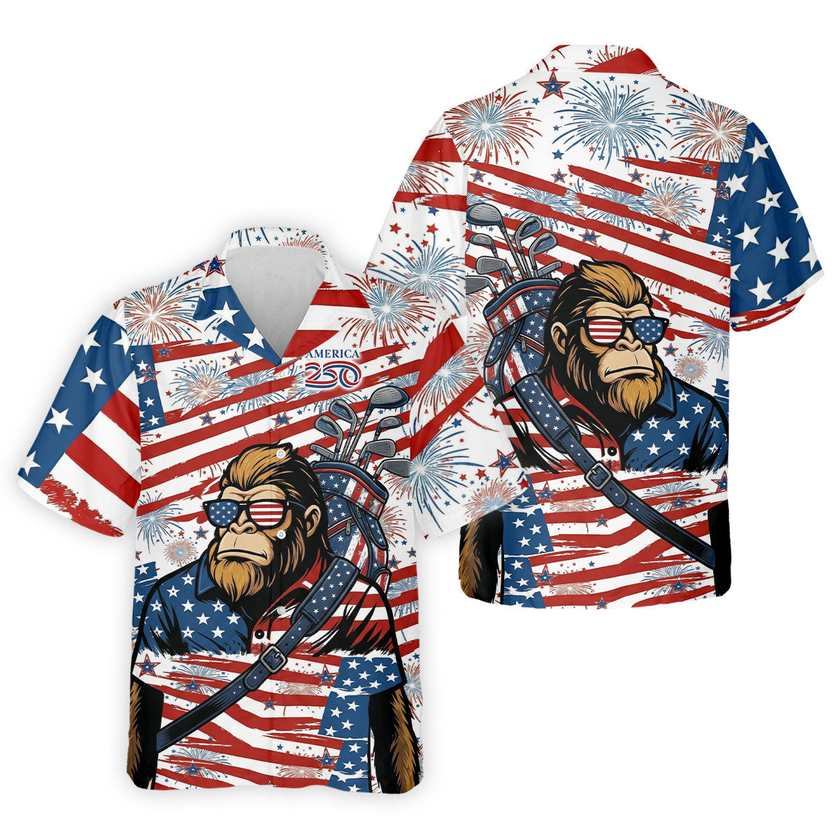 Red White Blue Stars And Stripes 250 Years Bigfoot Golf Shirt, Patriotic 4th Of July Golf Shirts For Men