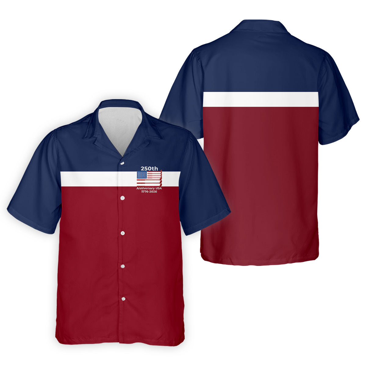 250th Anniversary USA 1776-2026 Red White Blue Printed Golf Tops For Men, 4th Of July Golf Shirts For Men