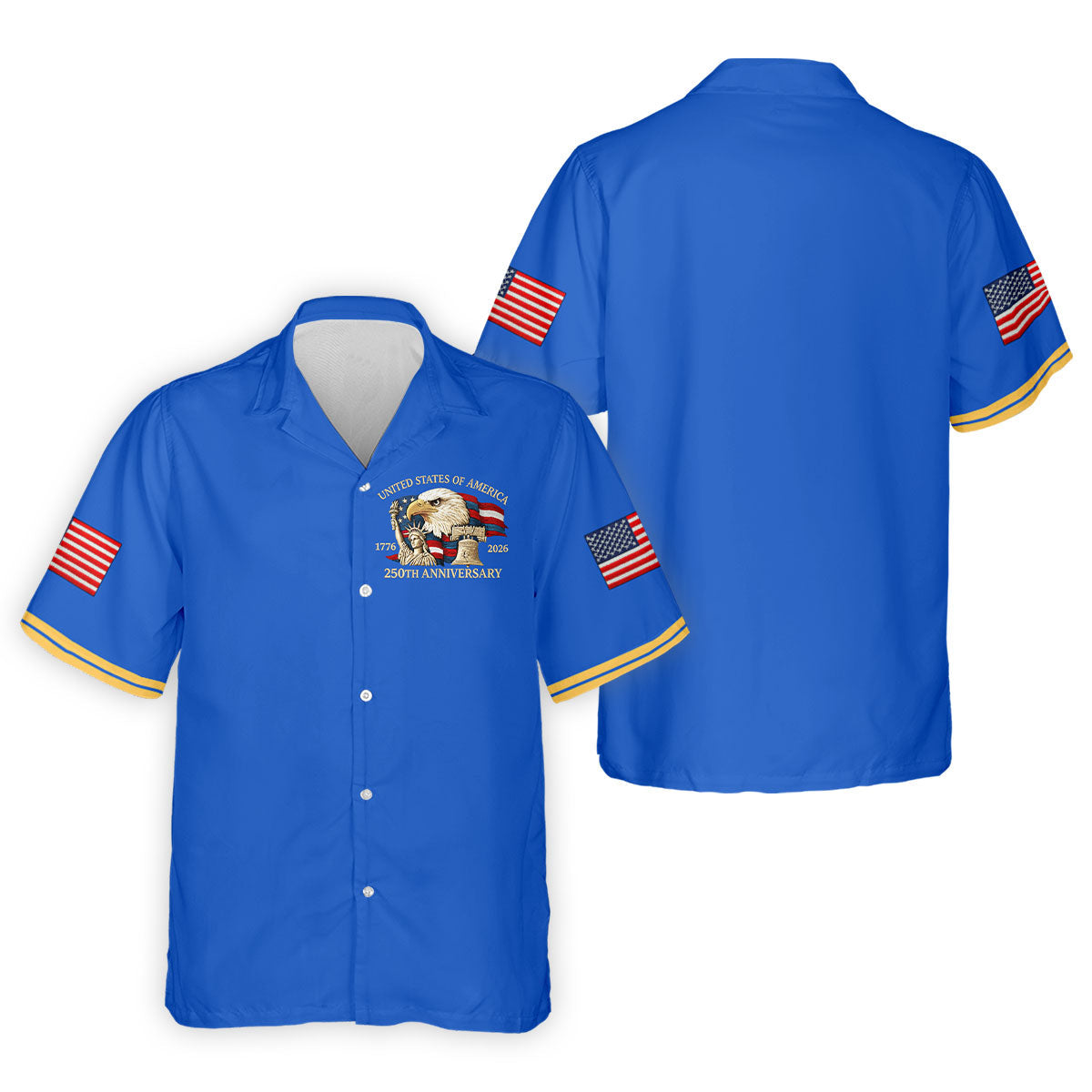 Bald Eagle American Flag 250 Years Blue Golf Shirt, Patriotic 4th Of July Golf Shirts For Men