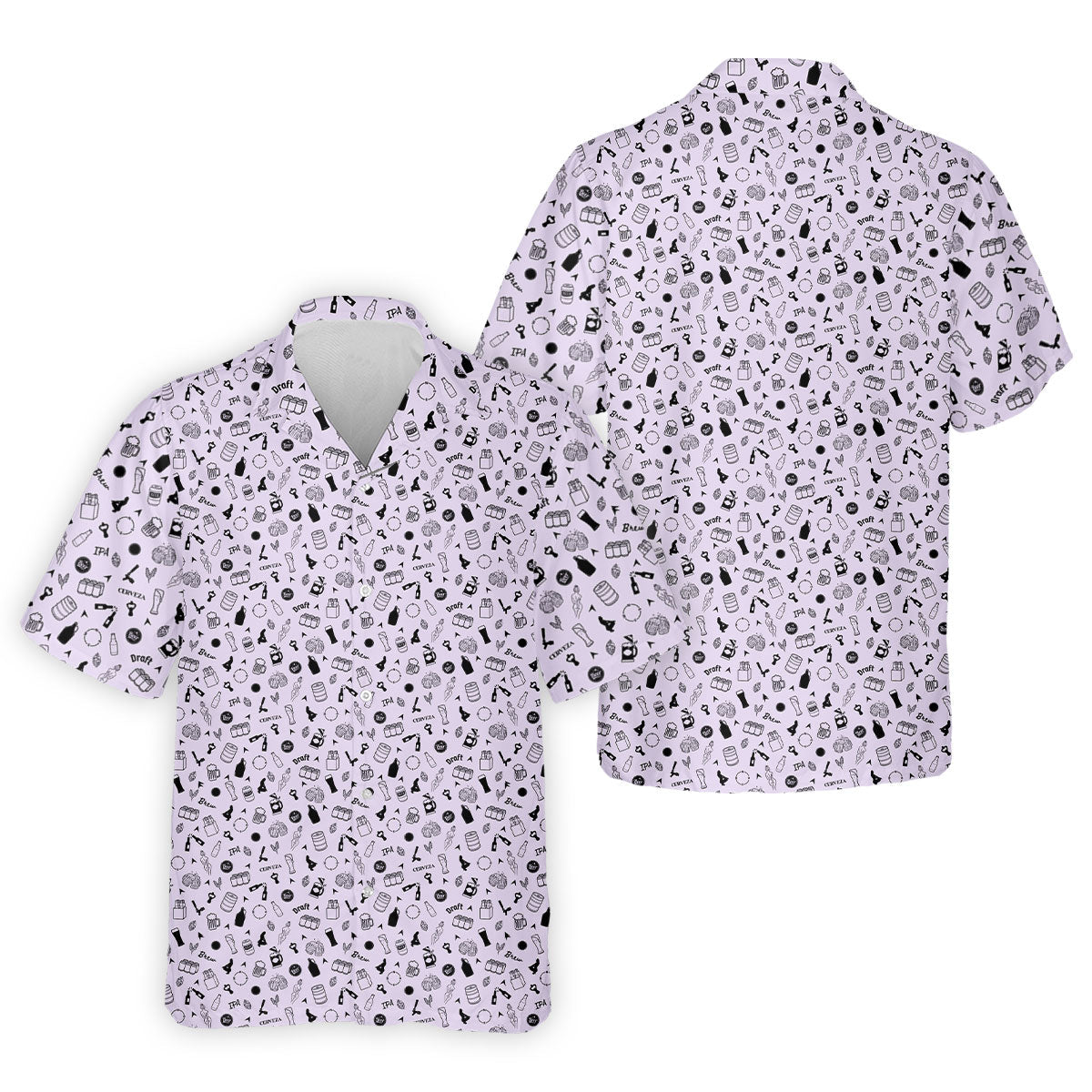 Light Purple Beer Brewing Icons Pattern Polo Shirt, Golf Apparel For Men, Printed Golf Shirts