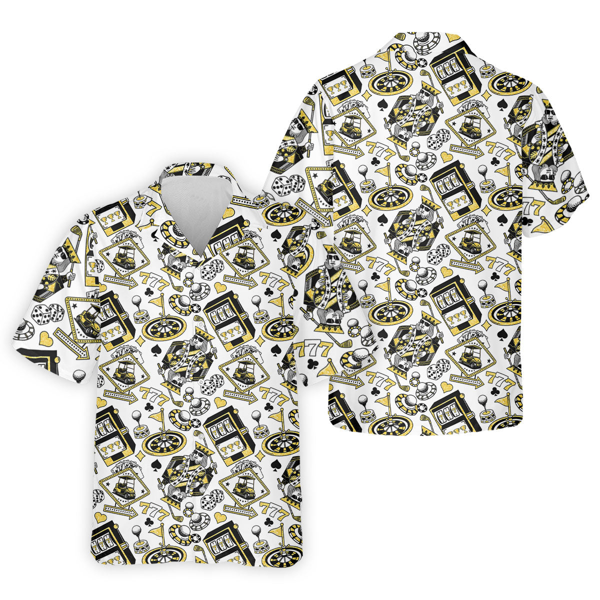 Casino Golf Pattern White Hawaiian Golf Polo Shirt, Mens Polo Shirts, Golf Shirts For Men