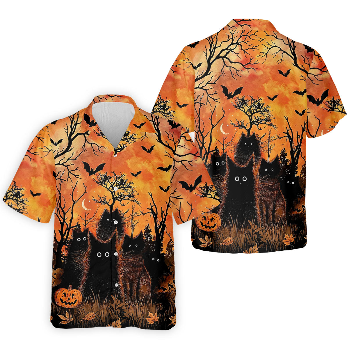 Spooky Black Cat Halloween Golf Polo Shirt, Men's Golf Shirts, Hawaiian Golf Shirt
