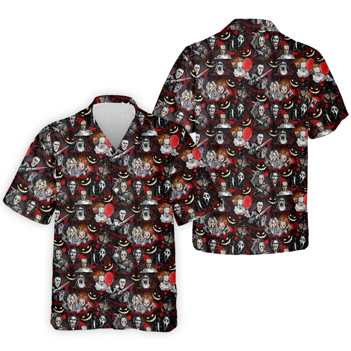 Horror Character Halloween Pattern Golf Polo Shirt, Mens Golf Shirts, Hawaiian Golf Shirt