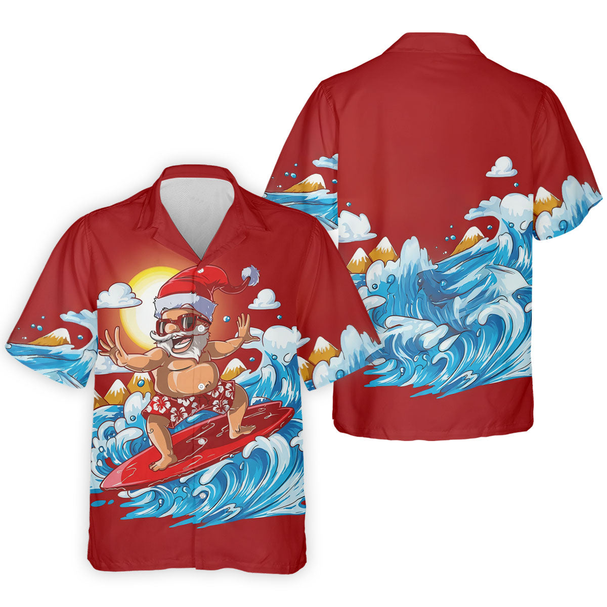 Men's Funny Santa Surfing Men's Golf Polo, Christmas Golf Shirt, Golf Apparel For Men