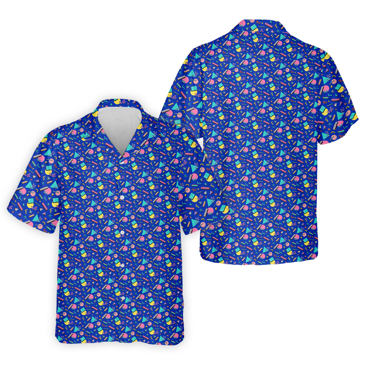 Memphis Pattern Hawaiian Golf Shirt, Retro Summer Men's Golf Shirt, Polo Shirts For Men