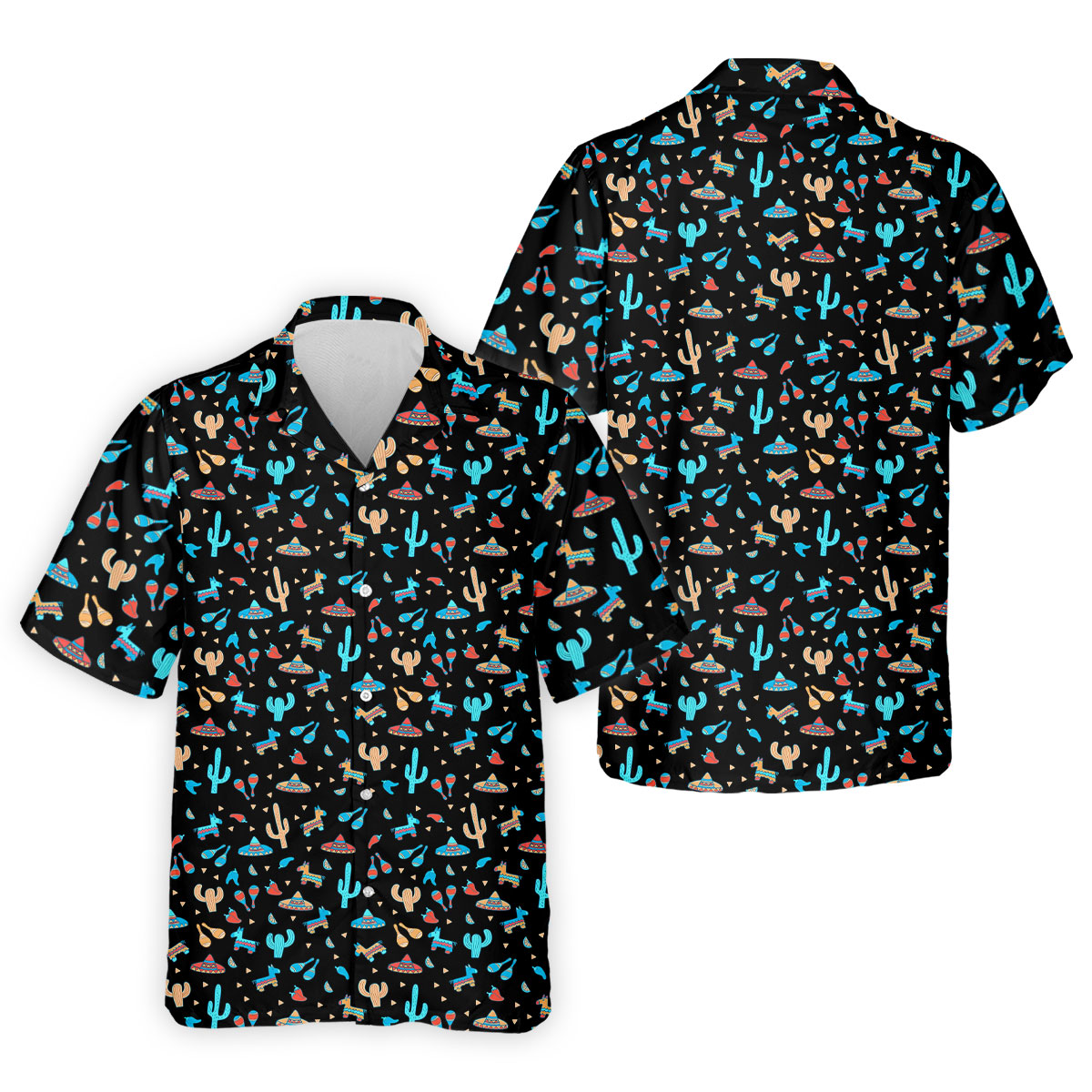 Blue And Beige Cacti Mini Pinatas Cinco De Mayo Celebration Fiesta Themed Golf Shirts For Men