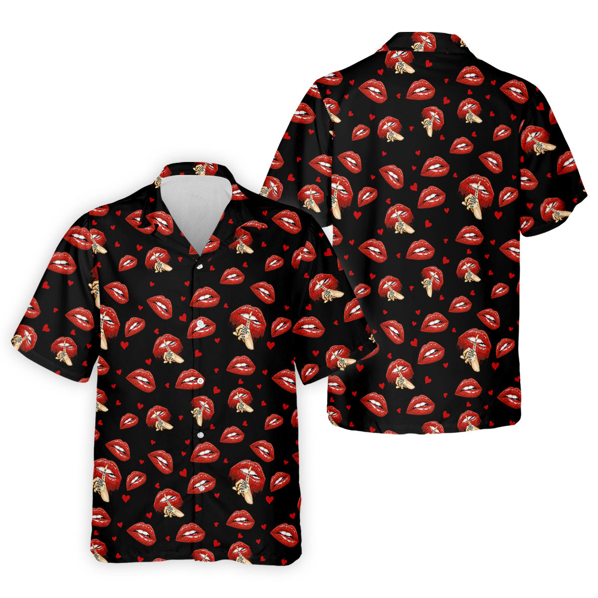 Sassy Red Lips Golf Shirt, Funny Valentine Pattern Design, Men's Golf Polo