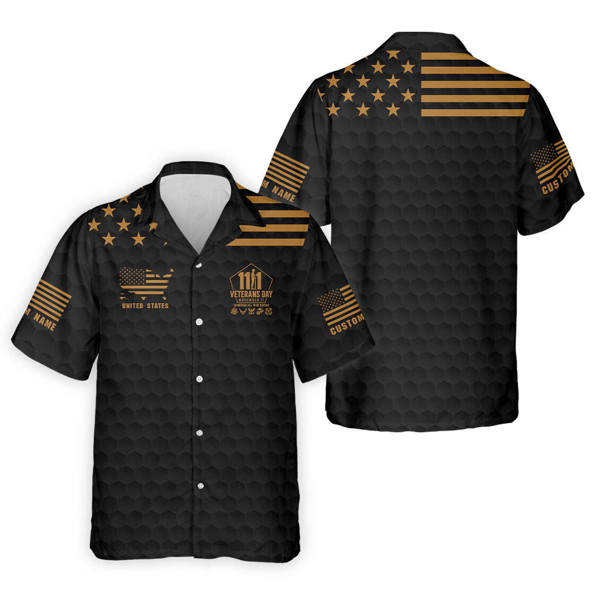 Custom Name Gold Star Veterans Day Polo Shirt, Mens Golf Shirts, Golf Apparel For Men