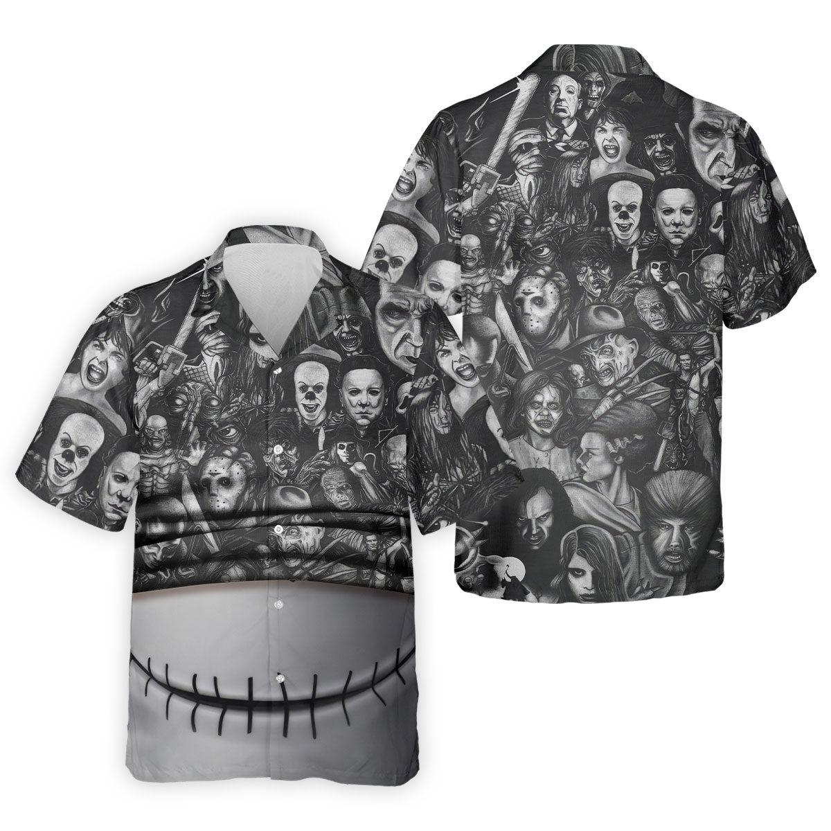 Stitched Skull Horror Character Halloween Polo Shirt, Men's Golf Shirt, Mens Polo Shirts
