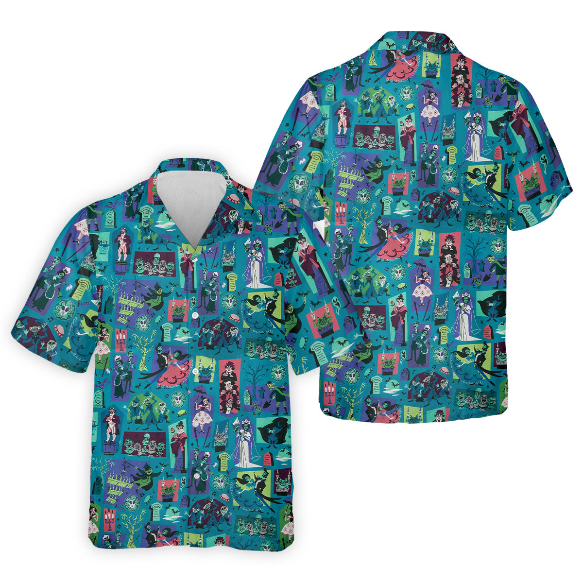 Retro Haunted House Halloween Golf Polo Shirt, Horror Character Shirt, Golf Shirts For Men