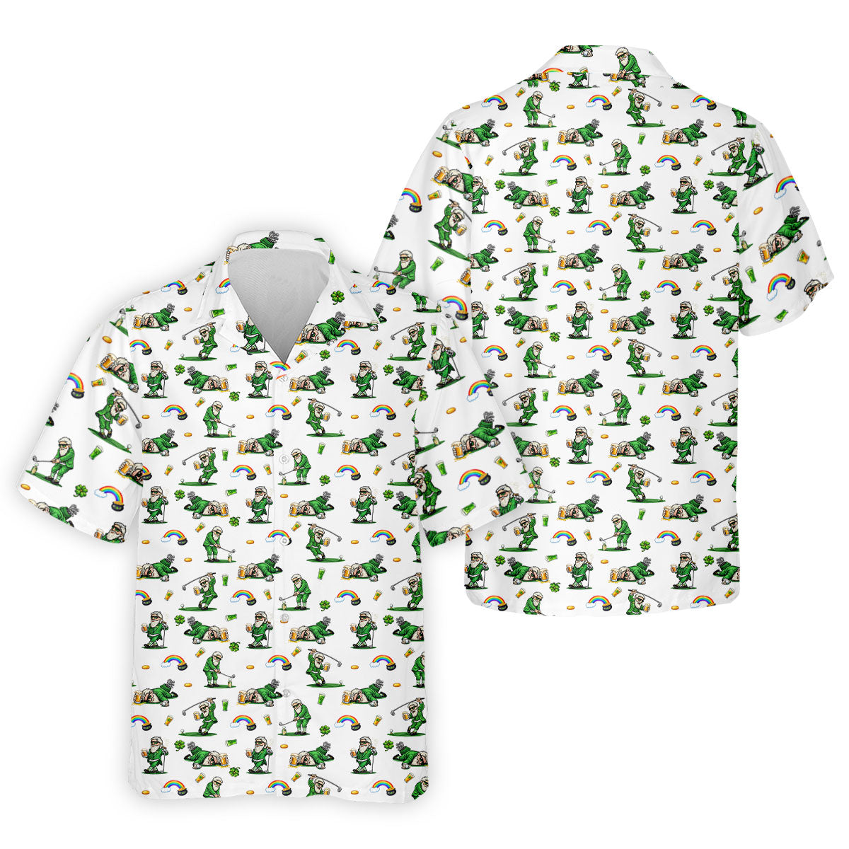 St Patrick's Day Leprechaun Character Golf And Beer White Golf Shirt, Fun Golf Shirts For Men, Polo For Men