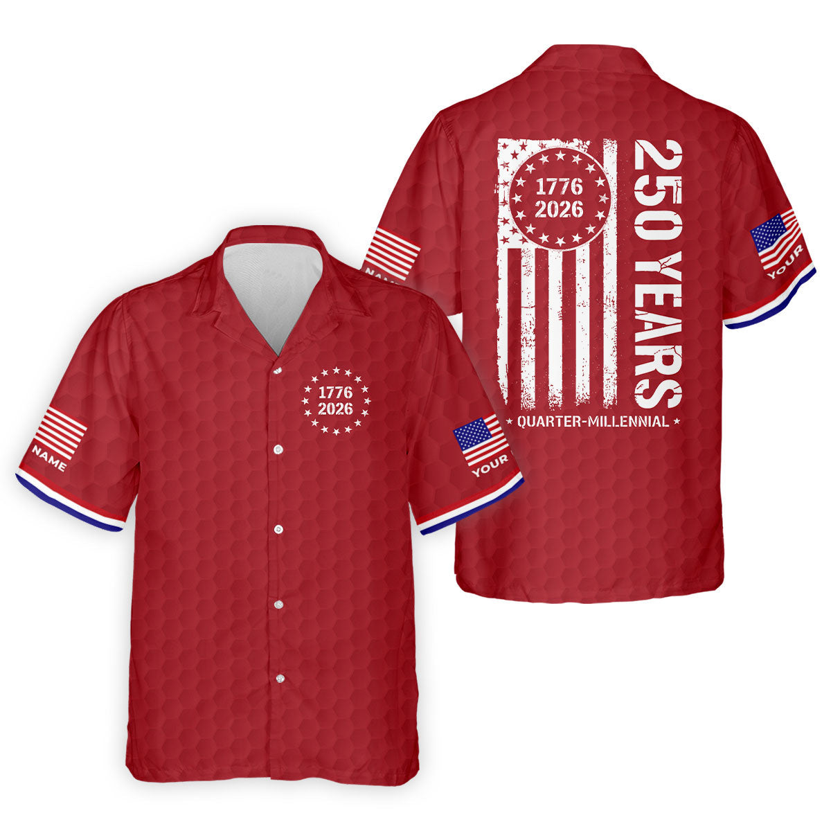 250 Years Quarter Millennnial Golf Ball Pattern Red Patriotic Golf Shirt, 4th Of July Golf Shirts For Men